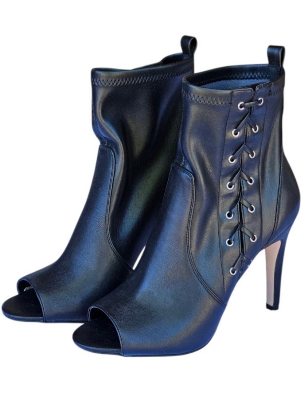 Jessica Simpson Black Peep-Toe Lace-Up Stiletto Ankle Boots